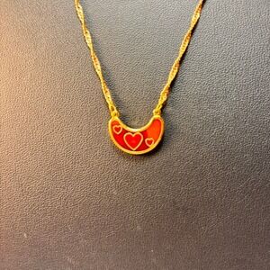 Vintage Cloisienne Enamel Pendant Red Heart Gold Tone Twisted Chain Cottagecore‎